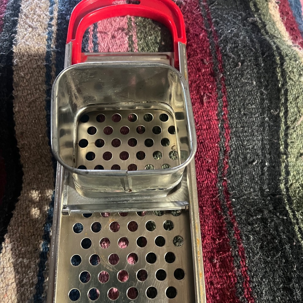 Vintage Cheese Grater with Red Handle and removable cheese cup